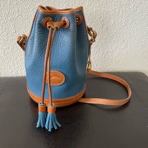 Dooney & Bourke Blue and Brown Crossbody Bucket Bag